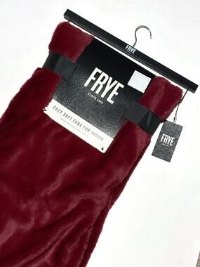 FRYE Faux Fur Throw Blanket 50 x 70" Dark Red Cranberry NWT Sofa Bedding
